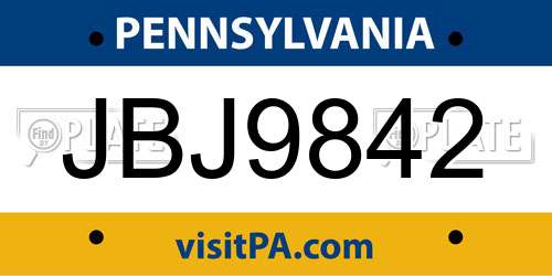 JBJ9842 Pennsylvania License Plate