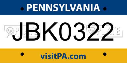 JBK0322 Pennsylvania License Plate