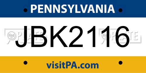 JBK2116 Pennsylvania License Plate