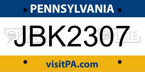 JBK2307 Pennsylvania License Plate