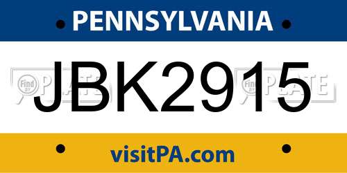 JBK2915 Pennsylvania License Plate