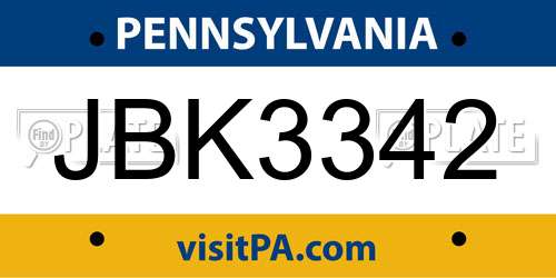 JBK3342 Pennsylvania License Plate