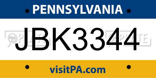 JBK3344 Pennsylvania License Plate