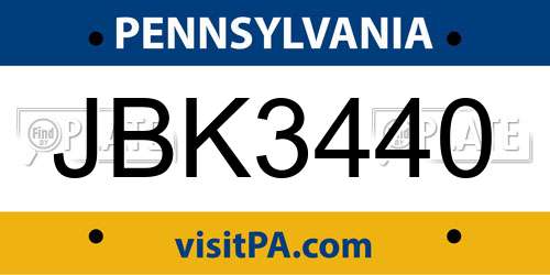 JBK3440 Pennsylvania License Plate