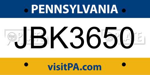JBK3650 Pennsylvania License Plate