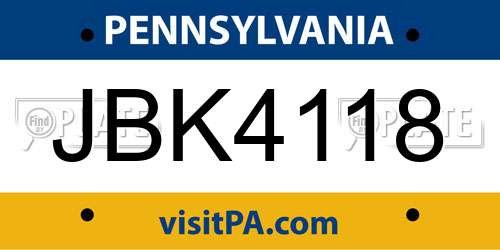 JBK4118 Pennsylvania License Plate