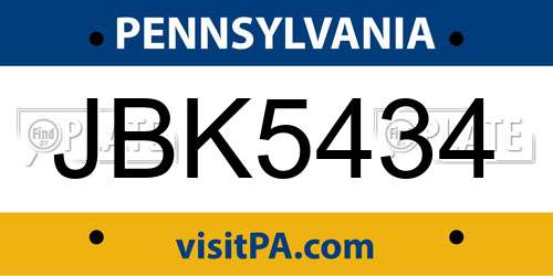 JBK5434 Pennsylvania License Plate