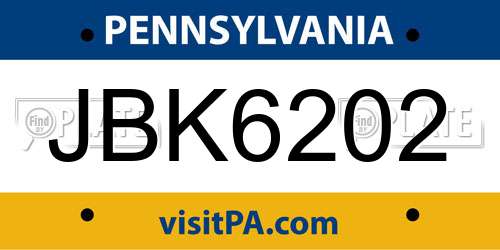 JBK6202 Pennsylvania License Plate