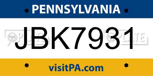 JBK7931 Pennsylvania License Plate