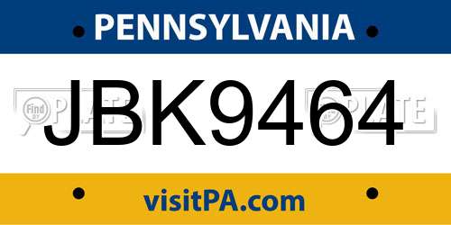 JBK9464 Pennsylvania License Plate