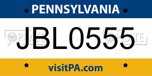 JBL0555 Pennsylvania License Plate