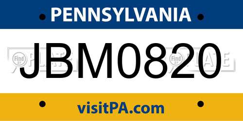 JBM0820 Pennsylvania License Plate