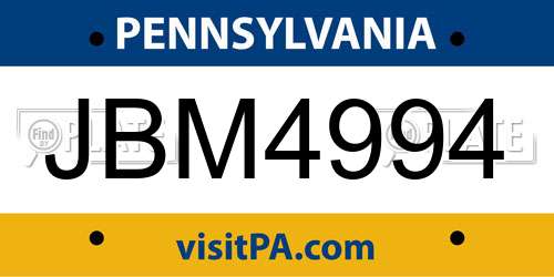 JBM4994 Pennsylvania License Plate