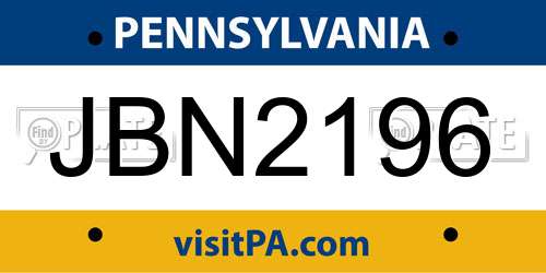JBN2196 Pennsylvania License Plate