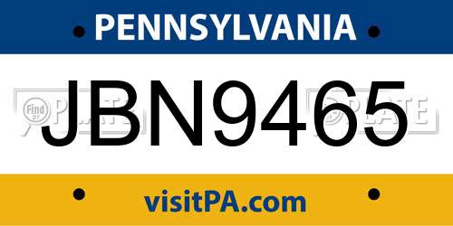 JBN9465 Pennsylvania License Plate