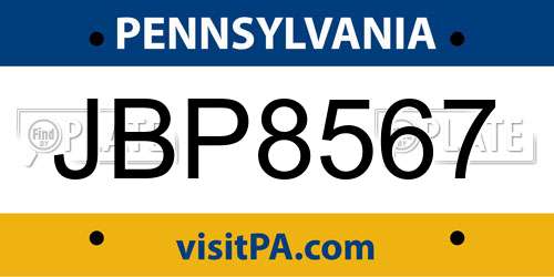 JBP8567 Pennsylvania License Plate