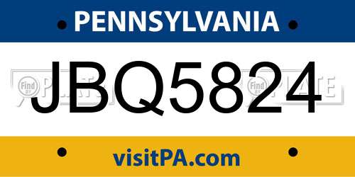 JBQ5824 Pennsylvania License Plate