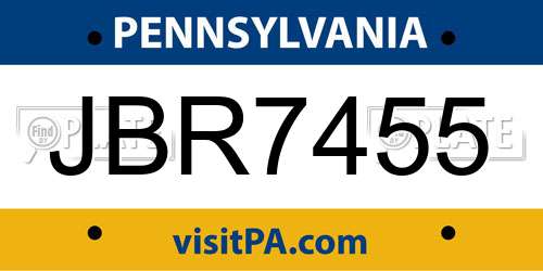 JBR7455 Pennsylvania License Plate