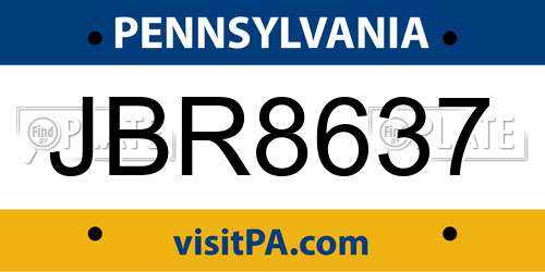 JBR8637 Pennsylvania License Plate