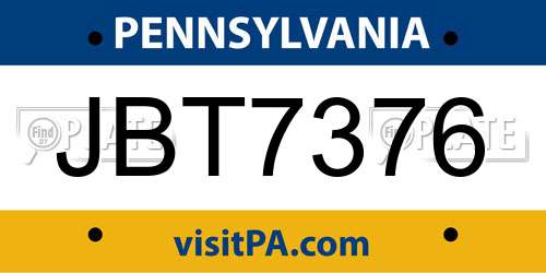 JBT7376 Pennsylvania License Plate
