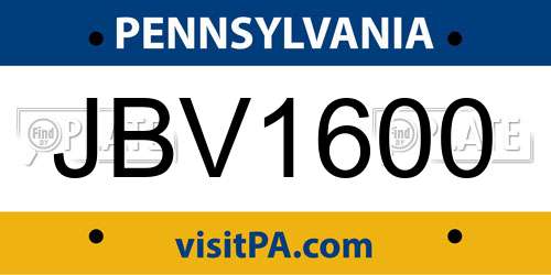 JBV1600 Pennsylvania License Plate