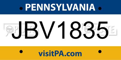 JBV1835 Pennsylvania License Plate