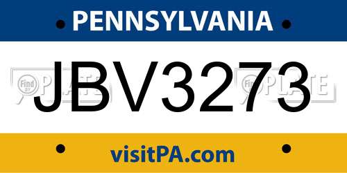 JBV3273 Pennsylvania License Plate