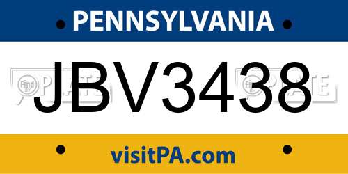 JBV3438 Pennsylvania License Plate