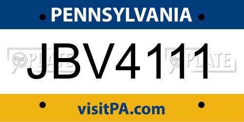 JBV4111 Pennsylvania License Plate