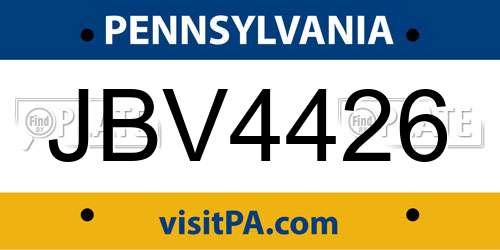 JBV4426 Pennsylvania License Plate