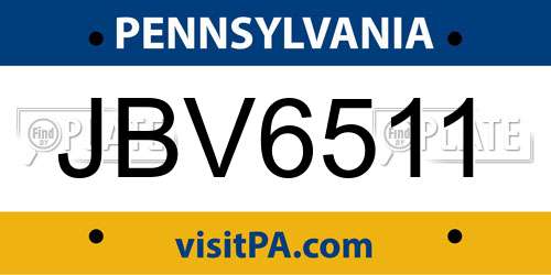 JBV6511 Pennsylvania License Plate
