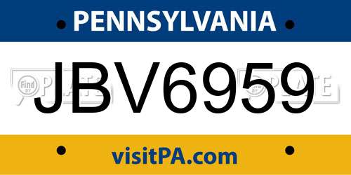 JBV6959 Pennsylvania License Plate