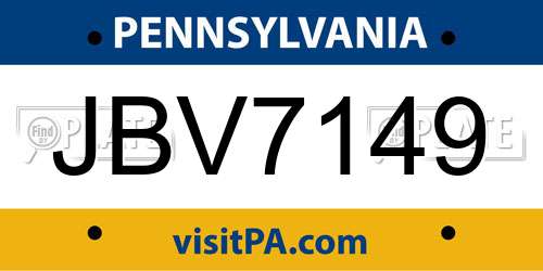 JBV7149 Pennsylvania License Plate