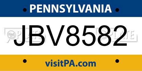 JBV8582 Pennsylvania License Plate