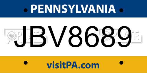 JBV8689 Pennsylvania License Plate