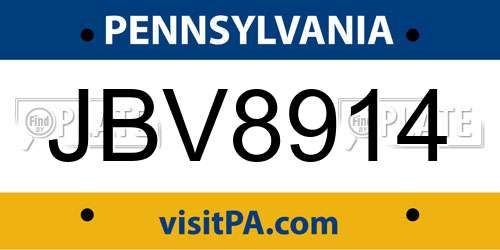 JBV8914 Pennsylvania License Plate