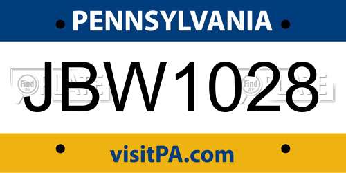 JBW1028 Pennsylvania License Plate