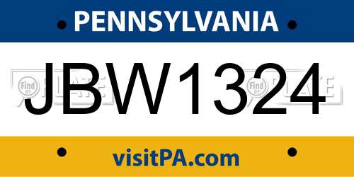 JBW1324 Pennsylvania License Plate