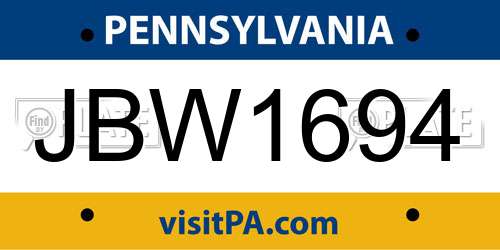 JBW1694 Pennsylvania License Plate