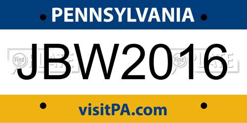 JBW2016 Pennsylvania License Plate