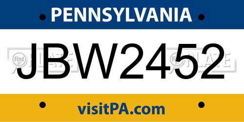 JBW2452 Pennsylvania License Plate