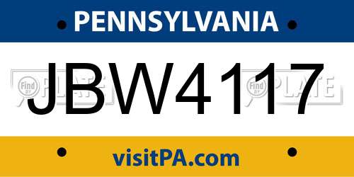 JBW4117 Pennsylvania License Plate