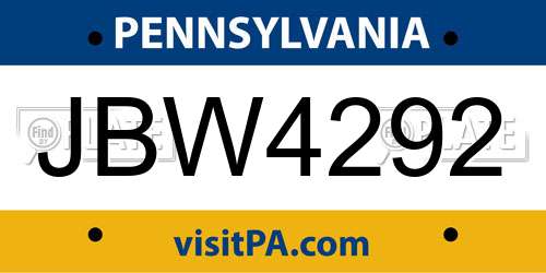 JBW4292 Pennsylvania License Plate