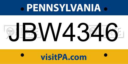 JBW4346 Pennsylvania License Plate