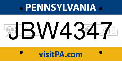JBW4347 Pennsylvania License Plate