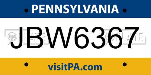 JBW6367 Pennsylvania License Plate