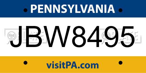 JBW8495 Pennsylvania License Plate