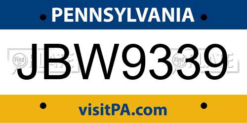 JBW9339 Pennsylvania License Plate