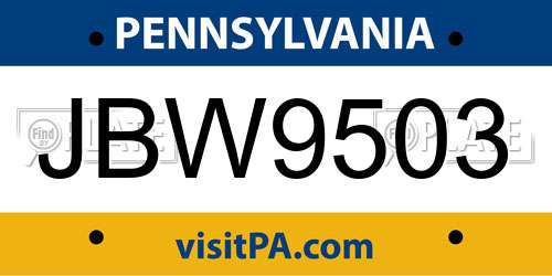 JBW9503 Pennsylvania License Plate