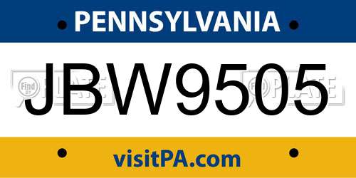 JBW9505 Pennsylvania License Plate